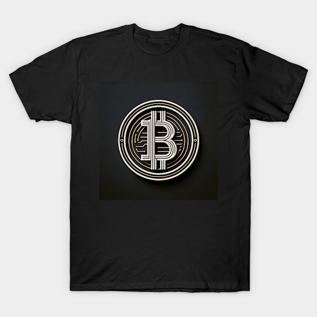 Golden Circuitry: Bitcoin's Digital Imprint T-Shirt by heartyARTworks